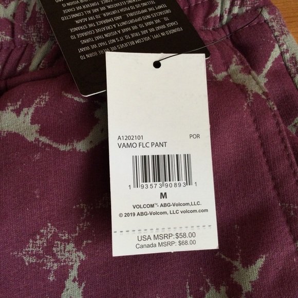 Volcom Men's Vamo Fleece Purple Sweatpant Size M,L - Picture 11 of 12